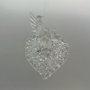 Vintage Handspun Glass Clear Heart/Bird Christmas Ornament